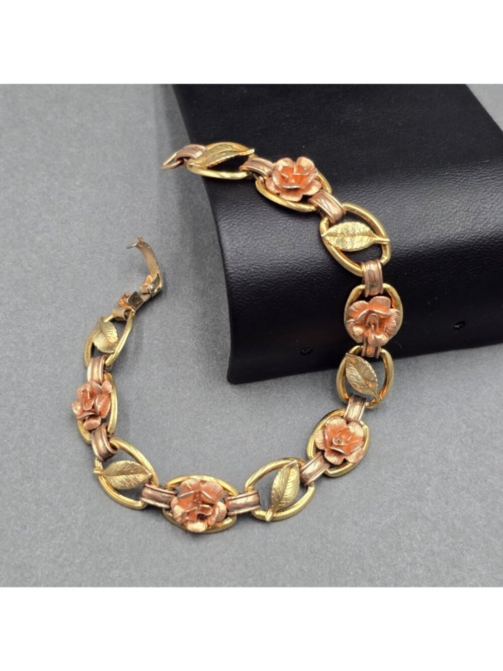 Vintage Krementz Rose Yellow Gold Filled Floral Link Statement Bracelet 7" - Picture 12 of 12